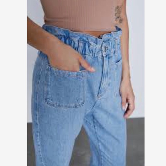 Zara Baggy Paperbag Waist Jeans In Blue Denim Size 4 - Picture 3 of 11